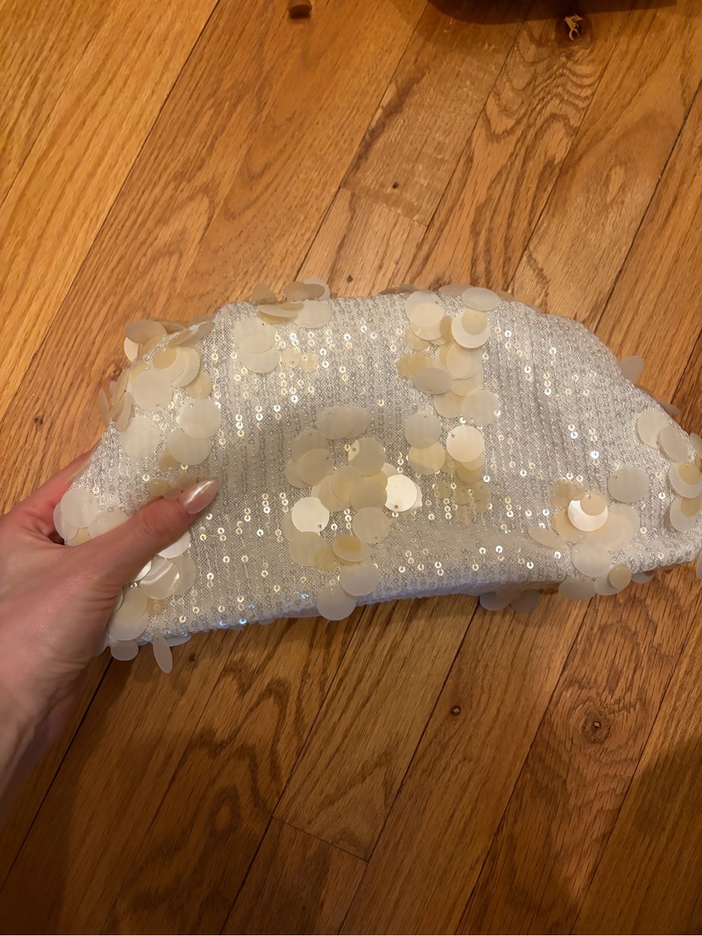 Amazon Ivory Sequin Clutch with Oversized Discs